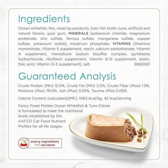 Purina Fancy Feast Gourmet Pate Wet Cat Food, Petites Ocean Whitefish & Tuna 24 - Picture 6 of 6